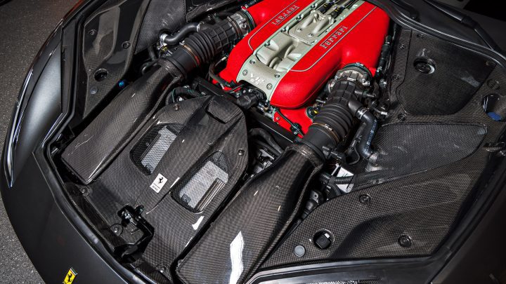 Grey Ferrari 812 Superfast - Full carbon fiber engine bay trim upgrades and Ceramic Coating