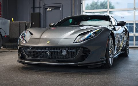 Grey Ferrari 812 Superfast - Full carbon fiber engine bay trim upgrades and Ceramic Coating