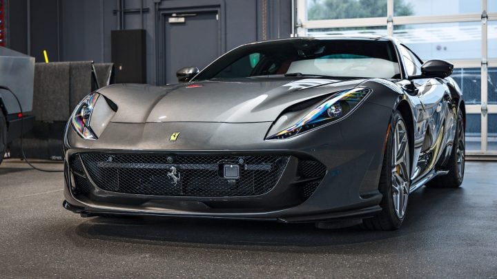 Grey Ferrari 812 Superfast - Full carbon fiber engine bay trim upgrades and Ceramic Coating