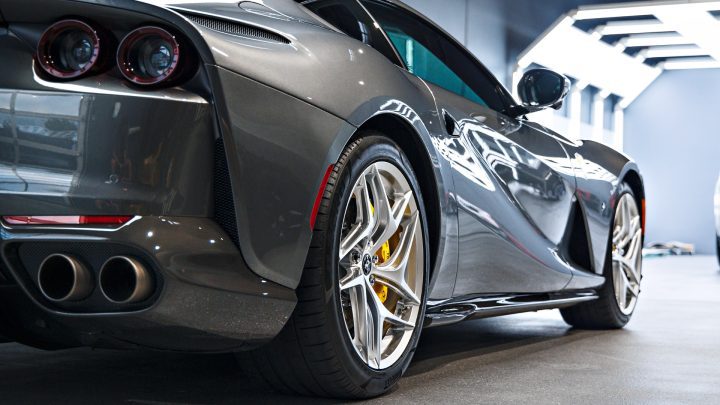 Grey Ferrari 812 Superfast - Full carbon fiber engine bay trim upgrades and Ceramic Coating