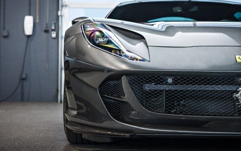 Grey Ferrari 812 Superfast - Full carbon fiber engine bay trim upgrades and Ceramic Coating