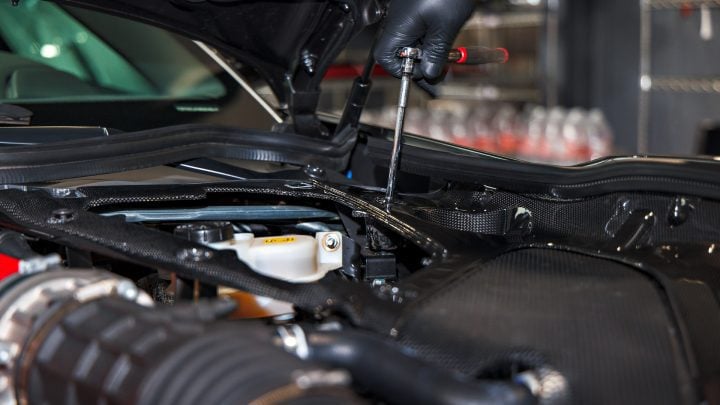 Grey Ferrari 812 Superfast - Full carbon fiber engine bay trim upgrades and Ceramic Coating