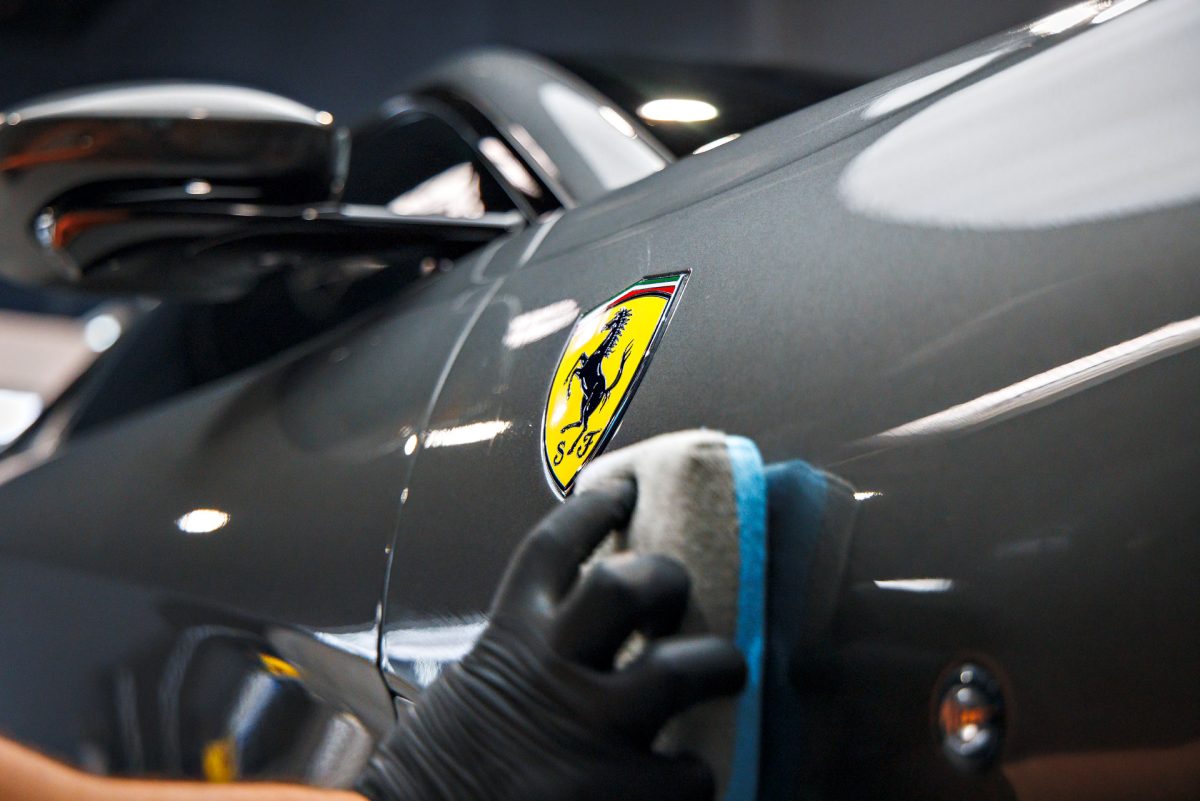 Grey Ferrari 812 Superfast - Full carbon fiber engine bay trim upgrades and Ceramic Coating