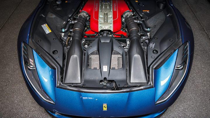 Blue Ferrari 812 Superfast - Full carbon fiber engine bay trim upgrades and Ceramic Coating
