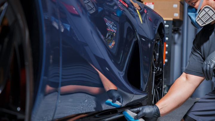Blue Ferrari 812 Superfast - Full carbon fiber engine bay trim upgrades and Ceramic Coating