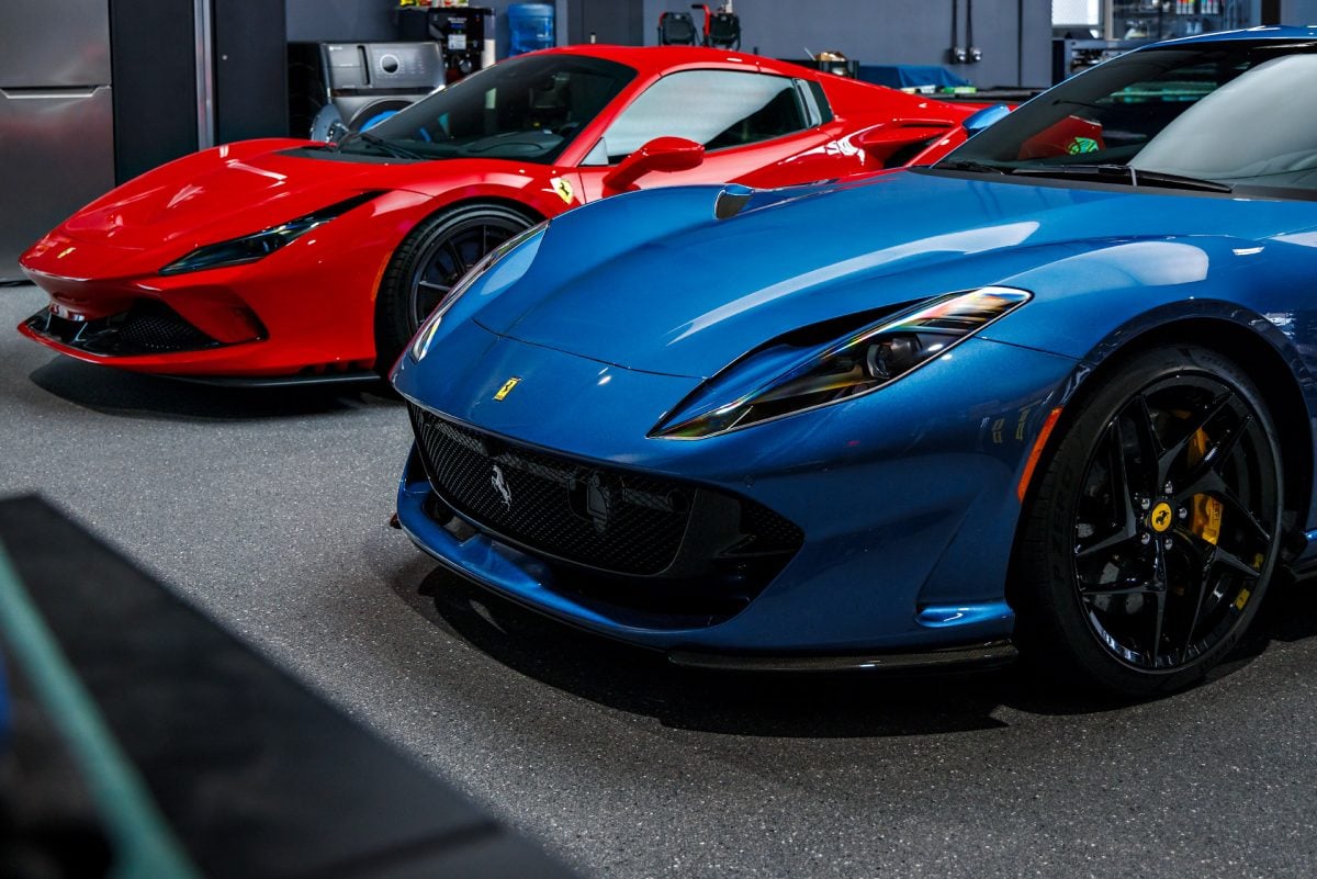 Blue Ferrari 812 Superfast - Full carbon fiber engine bay trim upgrades and Ceramic Coating