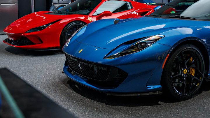 Blue Ferrari 812 Superfast - Full carbon fiber engine bay trim upgrades and Ceramic Coating