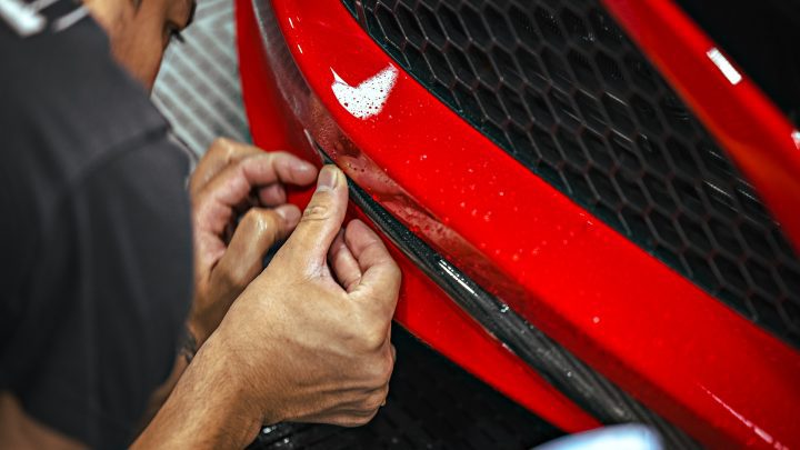 Honda NSX / Audi R8 Duo - XPEL Ultimate Plus PPF on front carbon fiber lip