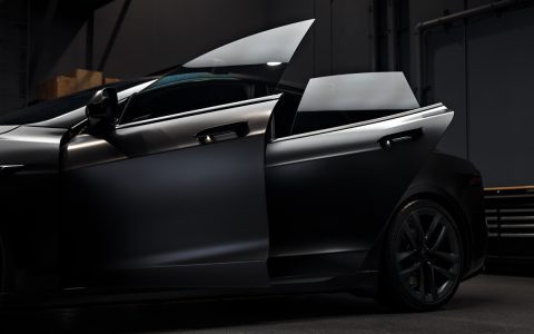 Satin Black Model S - Full vehicle color-change vinyl wrap, Window tint and Emblem blackout 11 Satin Black Model S - Full vehicle color-change vinyl wrap, Window tint and Emblem blackout