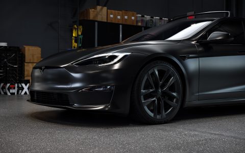 Satin Black Model S - Full vehicle color-change vinyl wrap, Window tint and Emblem blackout 2 Satin Black Model S - Full vehicle color-change vinyl wrap, Window tint and Emblem blackout