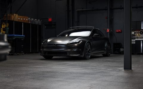 Satin Black Model S - Full vehicle color-change vinyl wrap, Window tint and Emblem blackout 3 Satin Black Model S - Full vehicle color-change vinyl wrap, Window tint and Emblem blackout