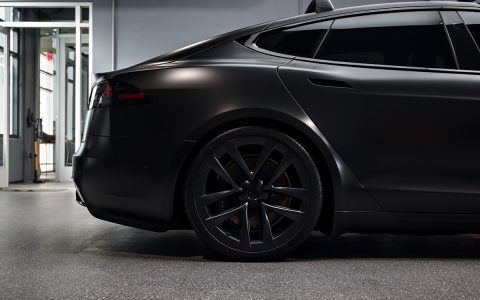 Satin Black Model S - Full vehicle color-change vinyl wrap, Window tint and Emblem blackout 4 Satin Black Model S - Full vehicle color-change vinyl wrap, Window tint and Emblem blackout