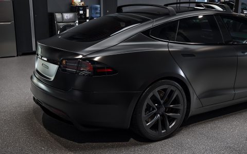 Satin Black Model S - Full vehicle color-change vinyl wrap, Window tint and Emblem blackout 7 Satin Black Model S - Full vehicle color-change vinyl wrap, Window tint and Emblem blackout