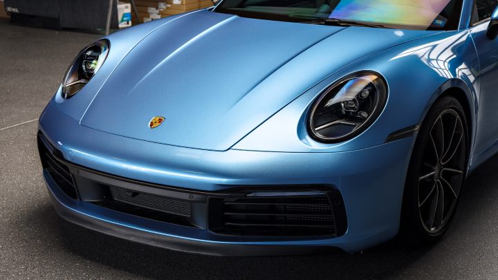 Porsche 911 Carrera 4S - Full vehicle color-change vinyl wrap, ceramic coating, paint machine polishing and more