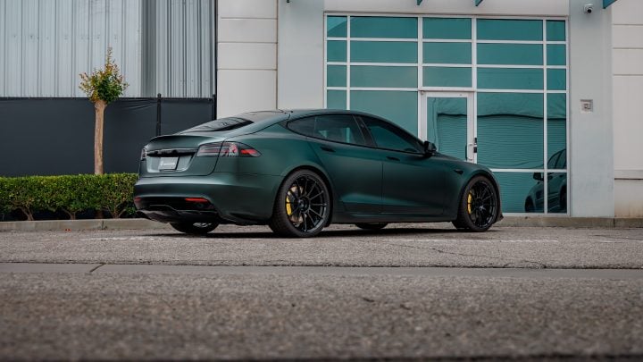 A Show-Stopping Transformation: Matte Platinum Dark Sage Tesla Model S